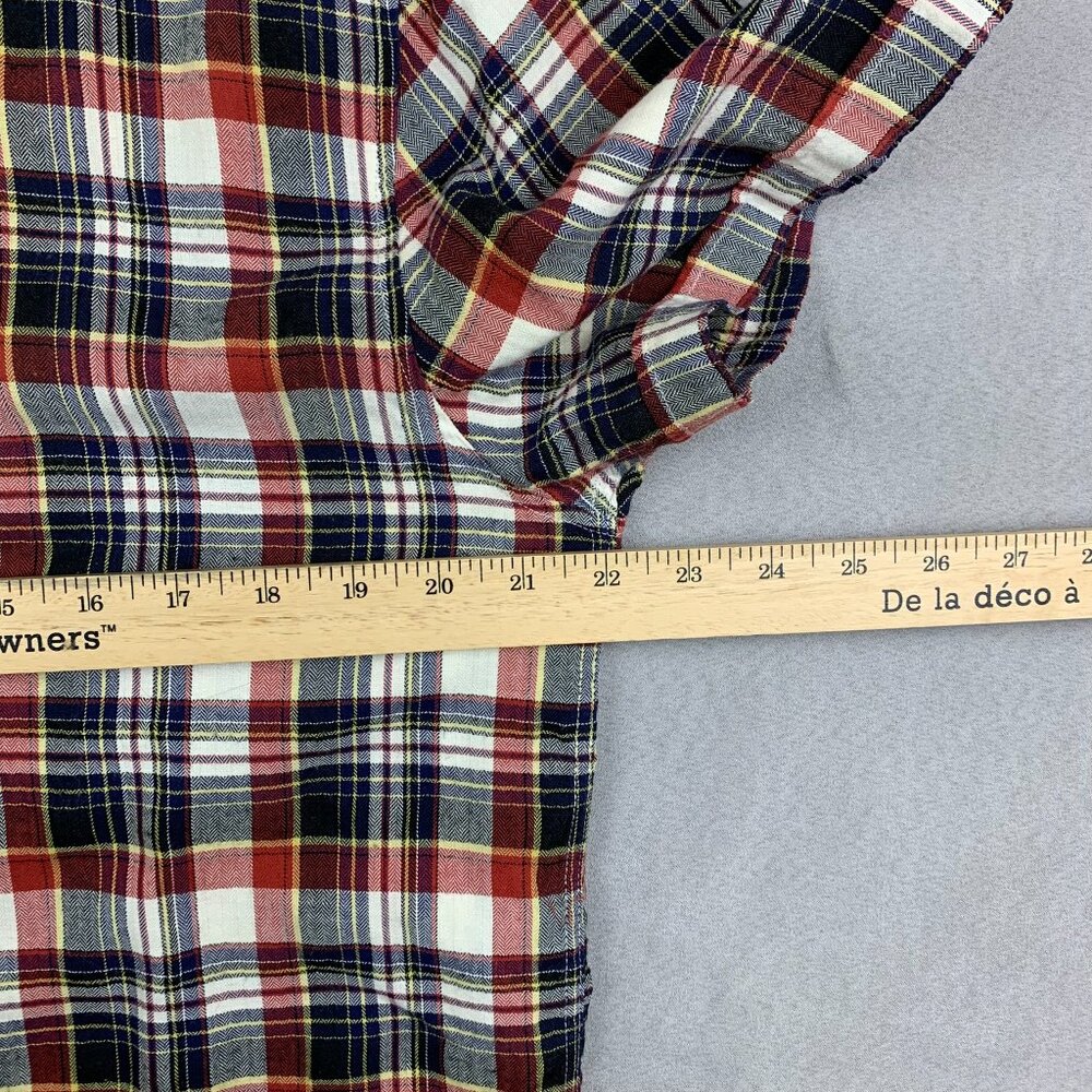 Nudie Mens Shirt Large Red Blue Tartan Plaid Herringbone Button Up Short-Sleeve - Picture 4 of 7